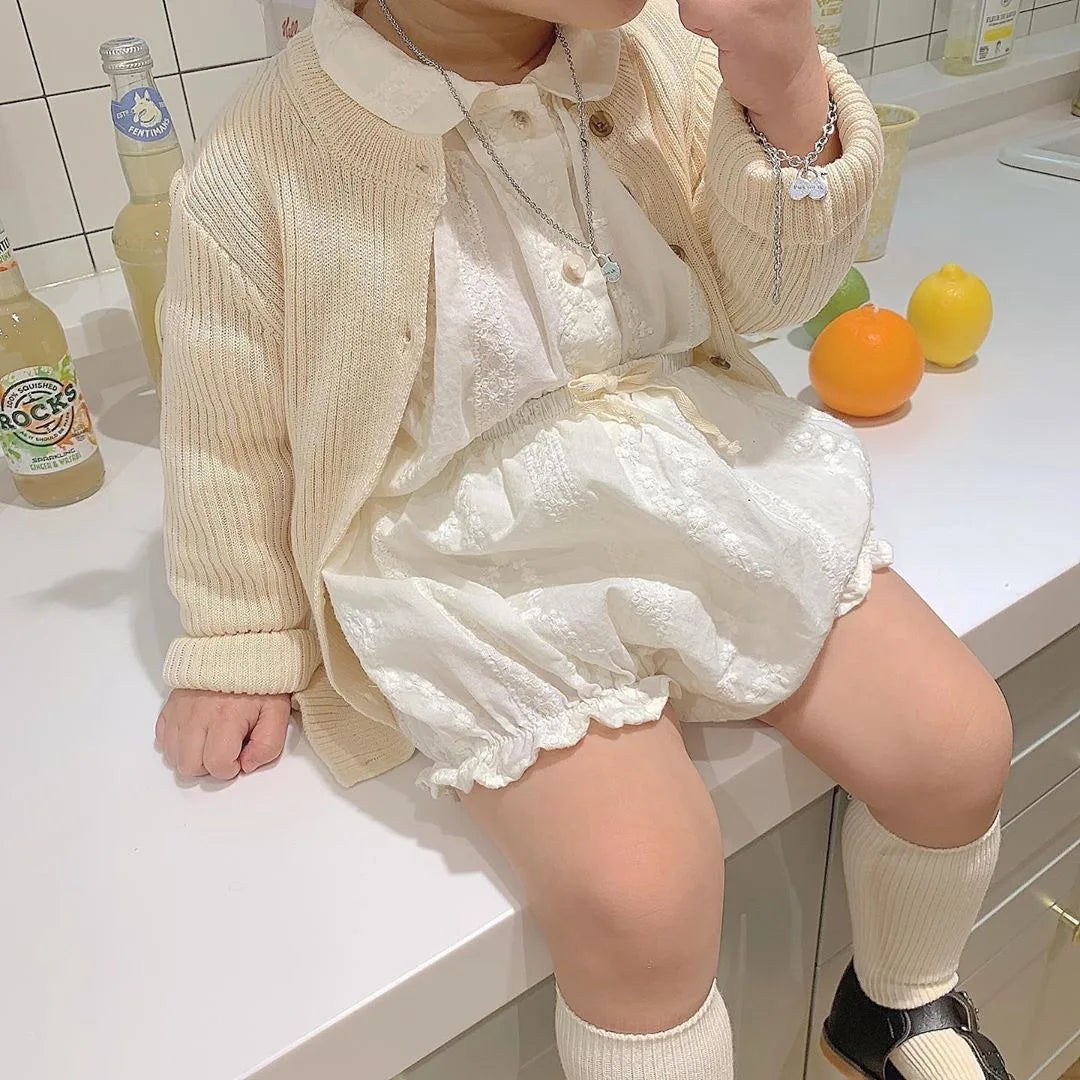 2024 Baby Clothing White Long Sleeve T Shirt Tops And Bloomer Shorts 2pcs Princess Girls Clothes Set Fashion Toddler Girls Sets