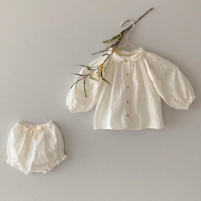 2024 Baby Clothing White Long Sleeve T Shirt Tops And Bloomer Shorts 2pcs Princess Girls Clothes Set Fashion Toddler Girls Sets