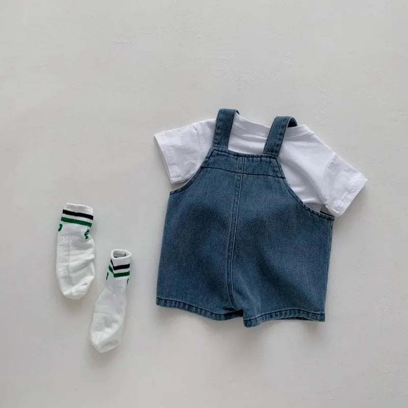 2024 Summer Baby Clothing Set Toddler Girls Clothes Suit Infant Tee and Denim Overall  Boys Outfit