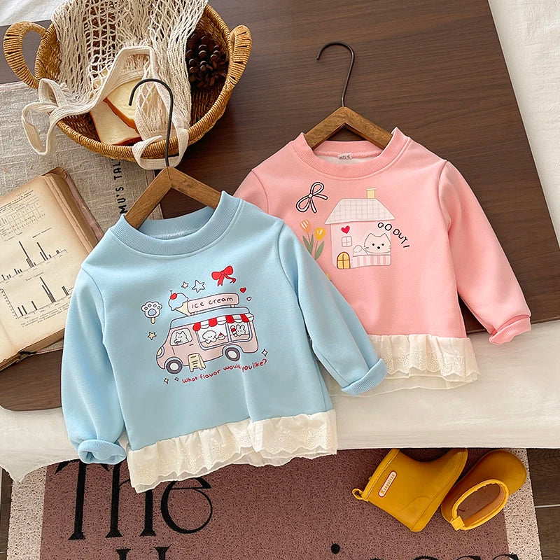 Baby Girls 2Pcs Clothing Set Autumn Winter Long Sleeve Cartoon Sweatshirt + Pants Toddler Kids Fleece Warm Tracksuit Outfit