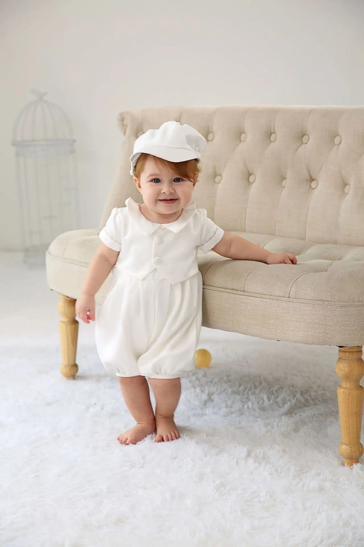 0-2 Years Baby Boys Christening Clothes Infant Toddler White Birthday Outfits with Hat 2pcs Baptism Clothing Set