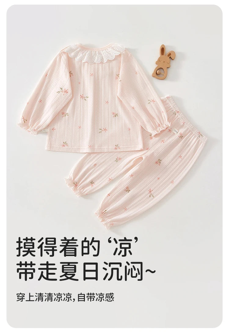 Baby Clothes Summer Outfit for Girls, Class A, 6-12 Months, Infant Air-Conditioning Clothing, Two-Piece Set, Summer Thin Style, Fiber 80