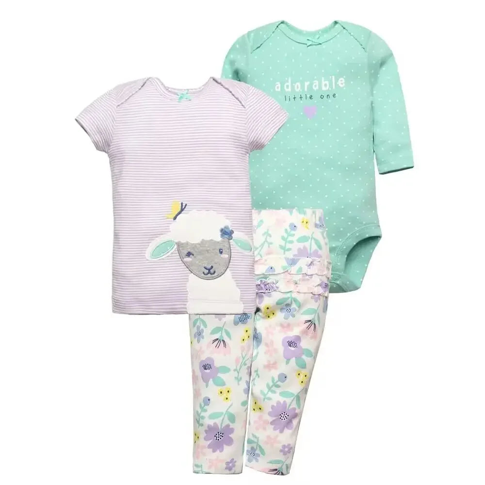 2026 Newborn Baby Clothes Set Soft Cotton Bodysuits+Pants 3Pcs/Lot Baby Boy Outfits InFant Cartoon Baby Clothing Set 6-24M