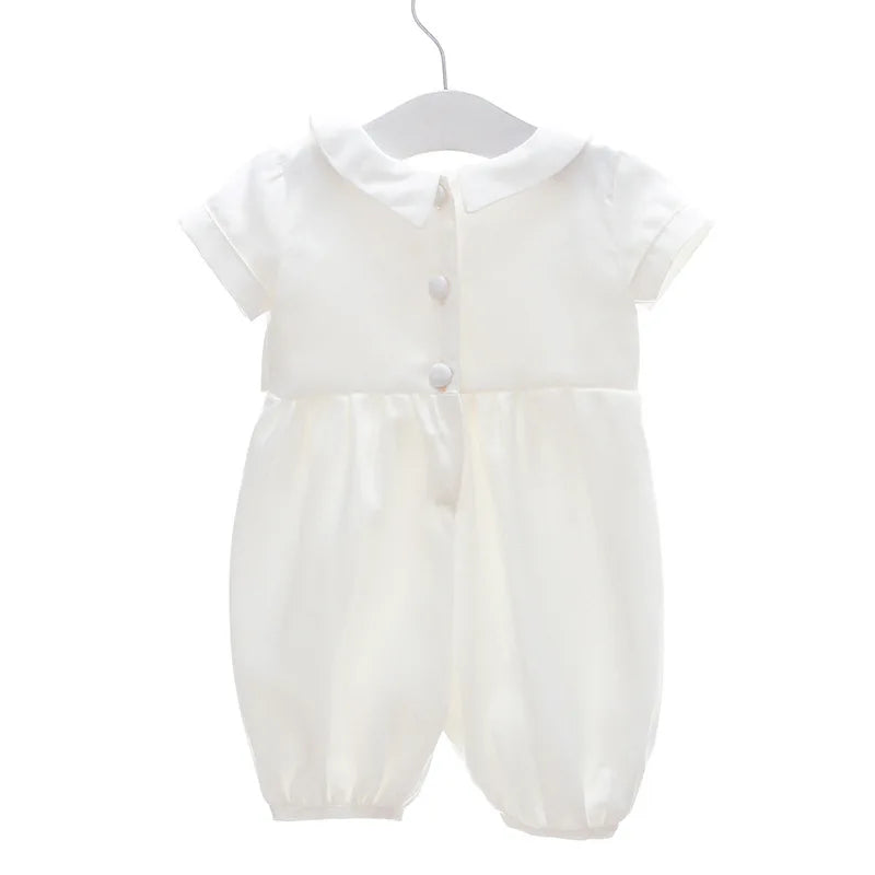 0-2 Years Baby Boys Christening Clothes Infant Toddler White Birthday Outfits with Hat 2pcs Baptism Clothing Set
