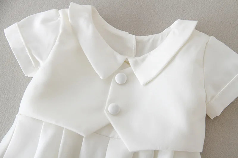 0-2 Years Baby Boys Christening Clothes Infant Toddler White Birthday Outfits with Hat 2pcs Baptism Clothing Set