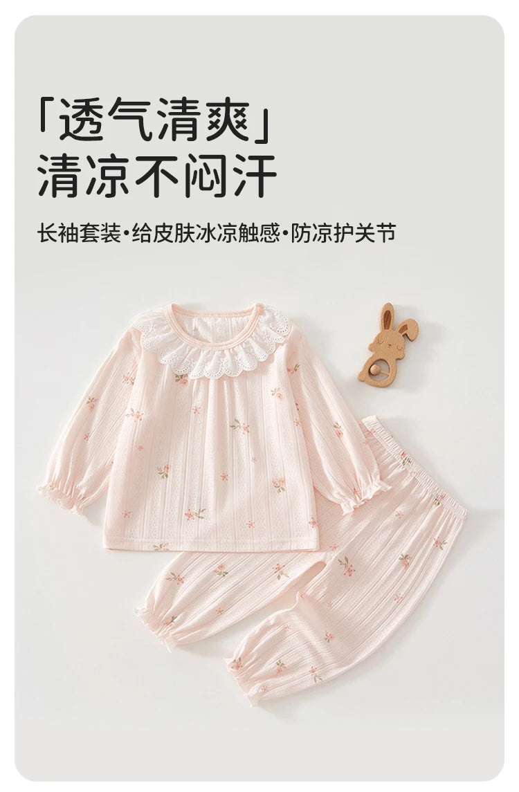 Baby Clothes Summer Outfit for Girls, Class A, 6-12 Months, Infant Air-Conditioning Clothing, Two-Piece Set, Summer Thin Style, Fiber 80