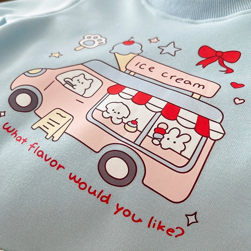 Baby Girls 2Pcs Clothing Set Autumn Winter Long Sleeve Cartoon Sweatshirt + Pants Toddler Kids Fleece Warm Tracksuit Outfit