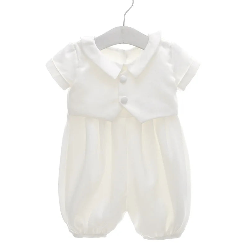 0-2 Years Baby Boys Christening Clothes Infant Toddler White Birthday Outfits with Hat 2pcs Baptism Clothing Set