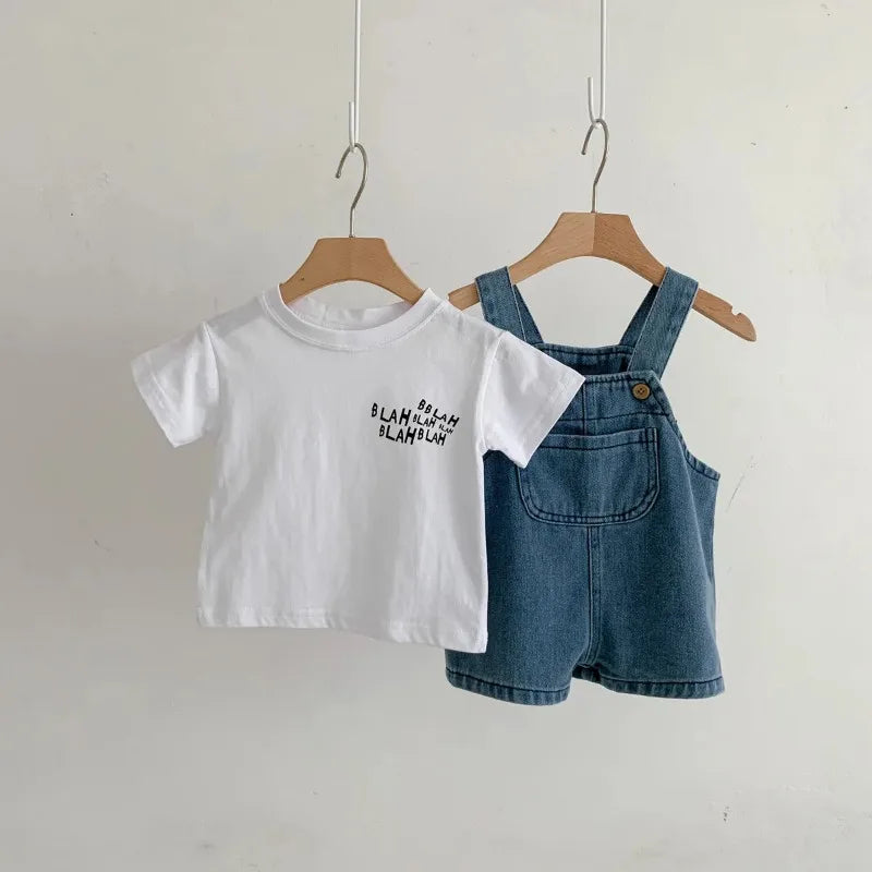 2024 Summer Baby Clothing Set Toddler Girls Clothes Suit Infant Tee and Denim Overall  Boys Outfit