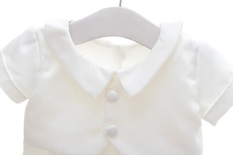 0-2 Years Baby Boys Christening Clothes Infant Toddler White Birthday Outfits with Hat 2pcs Baptism Clothing Set