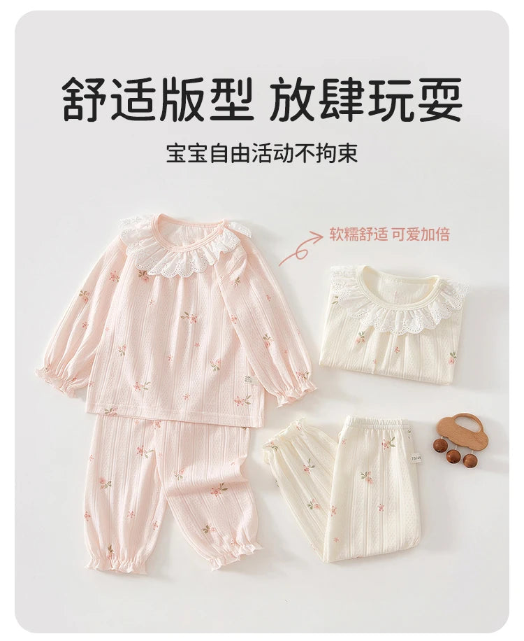 Baby Clothes Summer Outfit for Girls, Class A, 6-12 Months, Infant Air-Conditioning Clothing, Two-Piece Set, Summer Thin Style, Fiber 80