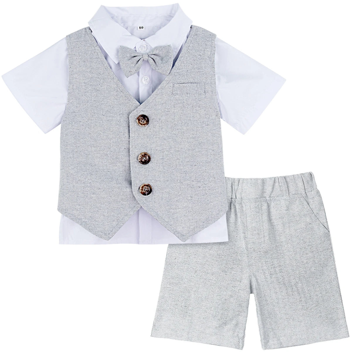 Baby Boy Clothes Toddler Wedding Suit Set Kids Birthday Party Outfit Gemtleman Formal Short Sleeve Cotton Clothing Set 3PCS