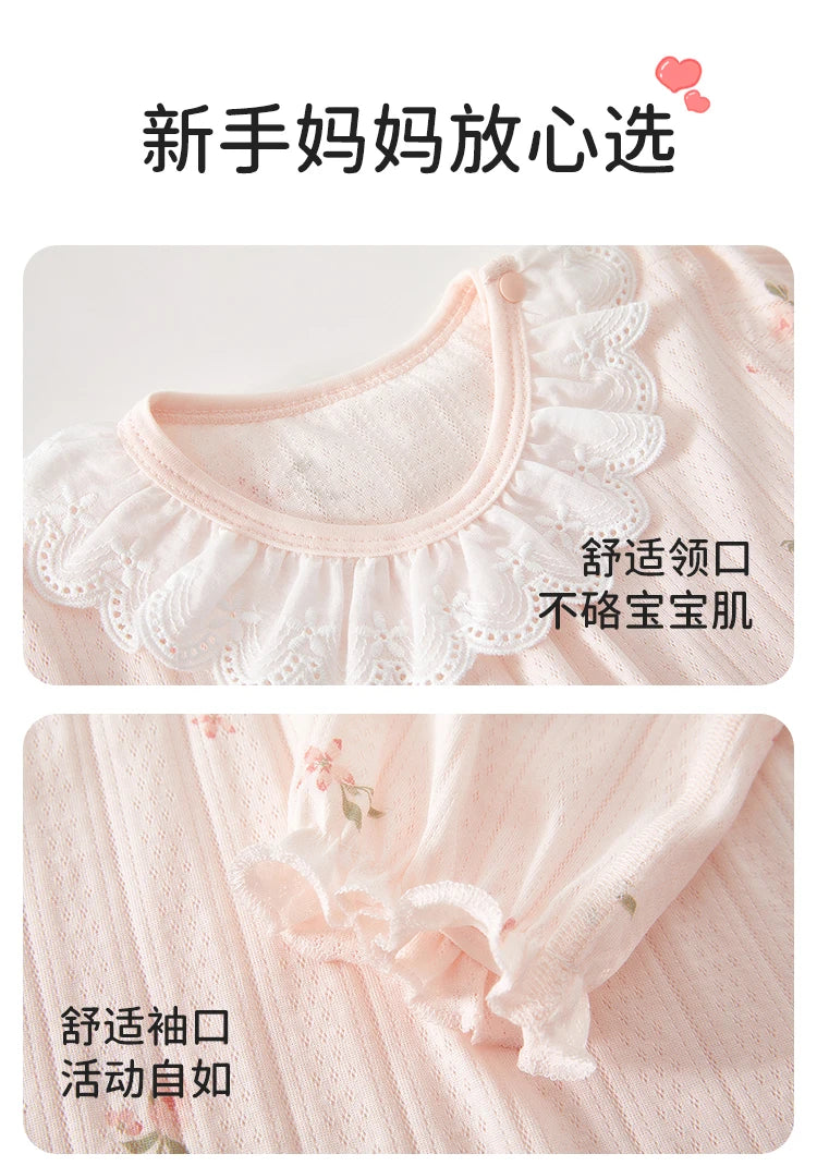 Baby Clothes Summer Outfit for Girls, Class A, 6-12 Months, Infant Air-Conditioning Clothing, Two-Piece Set, Summer Thin Style, Fiber 80