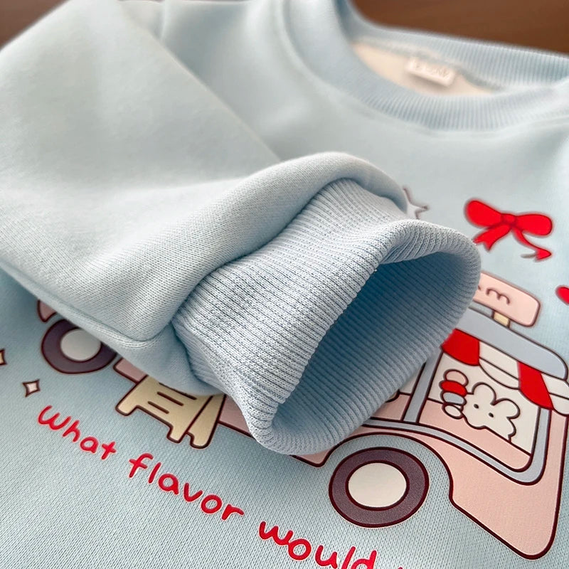 Baby Girls 2Pcs Clothing Set Autumn Winter Long Sleeve Cartoon Sweatshirt + Pants Toddler Kids Fleece Warm Tracksuit Outfit