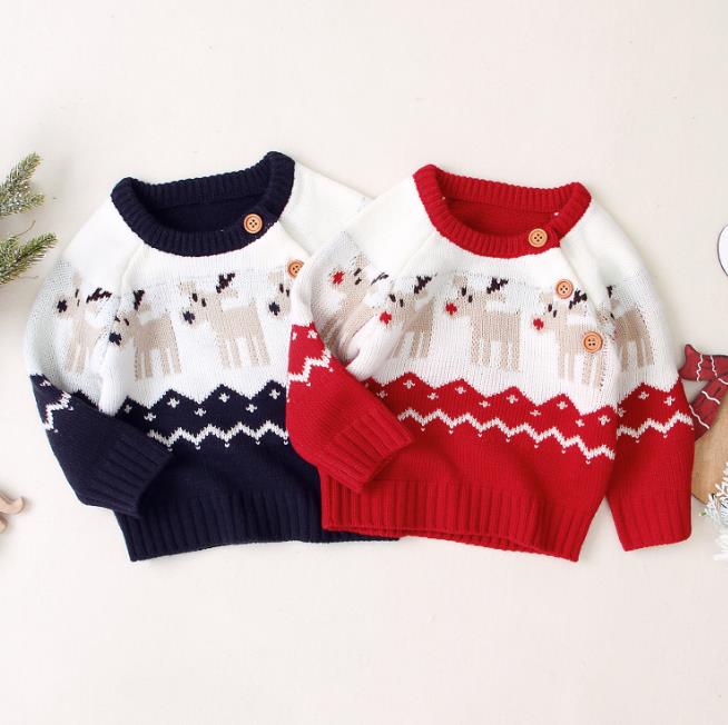 FashionBaby Clothes Kid Girl Boy Christmas Sweaters Warm Cute Baby Long Sleeve Knit Elk Printed Sweaters Tops Xmas Baby Clothing