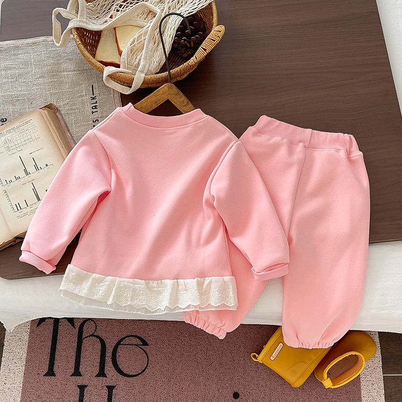 Baby Girls 2Pcs Clothing Set Autumn Winter Long Sleeve Cartoon Sweatshirt + Pants Toddler Kids Fleece Warm Tracksuit Outfit