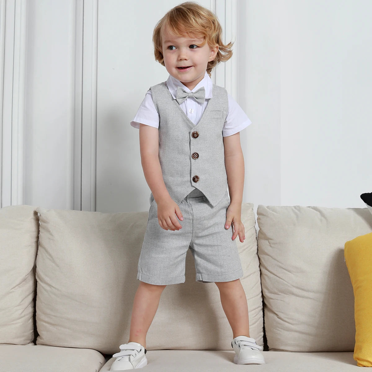Baby Boy Clothes Toddler Wedding Suit Set Kids Birthday Party Outfit Gemtleman Formal Short Sleeve Cotton Clothing Set 3PCS