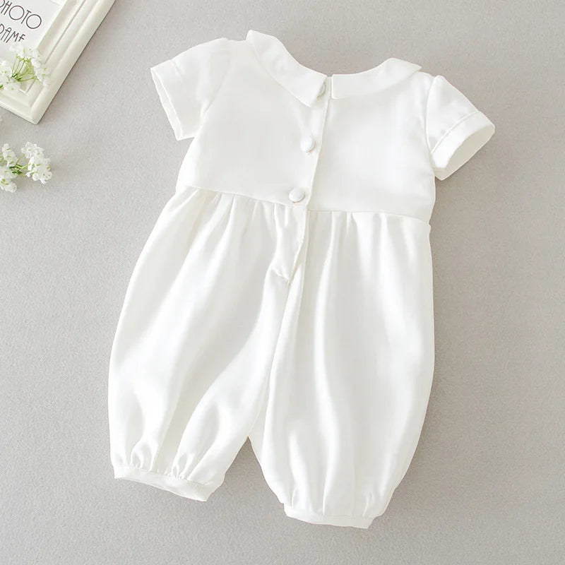 0-2 Years Baby Boys Christening Clothes Infant Toddler White Birthday Outfits with Hat 2pcs Baptism Clothing Set