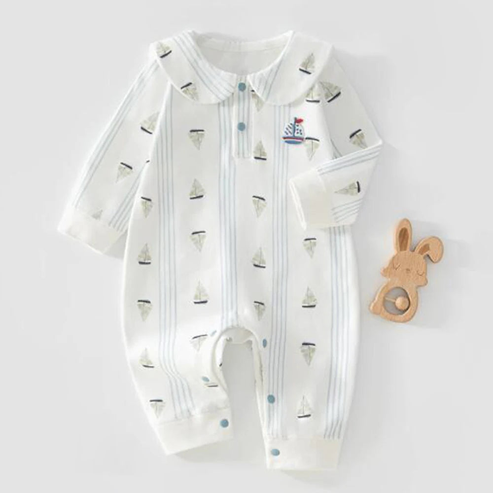 Baby Boy Clothing 100% Cotton Spring Autumn Winter Baby Rompers Long Sleeve Turn-Down Collar Infant Newborn Baby Boy Jumpsuits