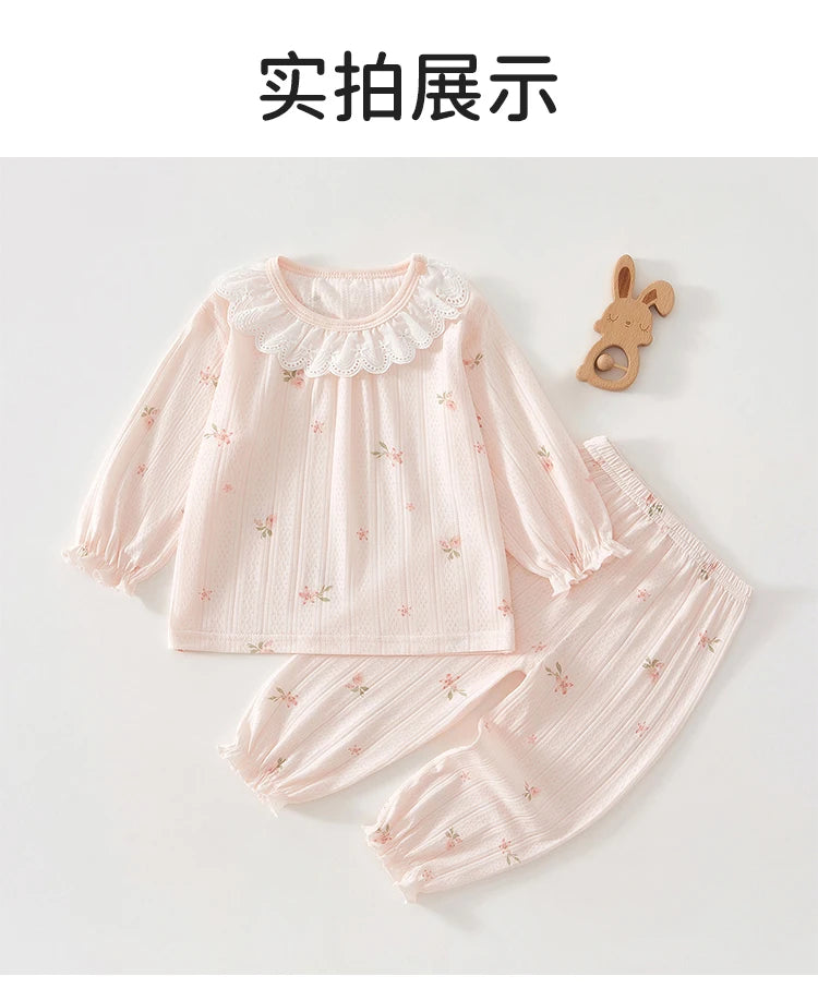 Baby Clothes Summer Outfit for Girls, Class A, 6-12 Months, Infant Air-Conditioning Clothing, Two-Piece Set, Summer Thin Style, Fiber 80