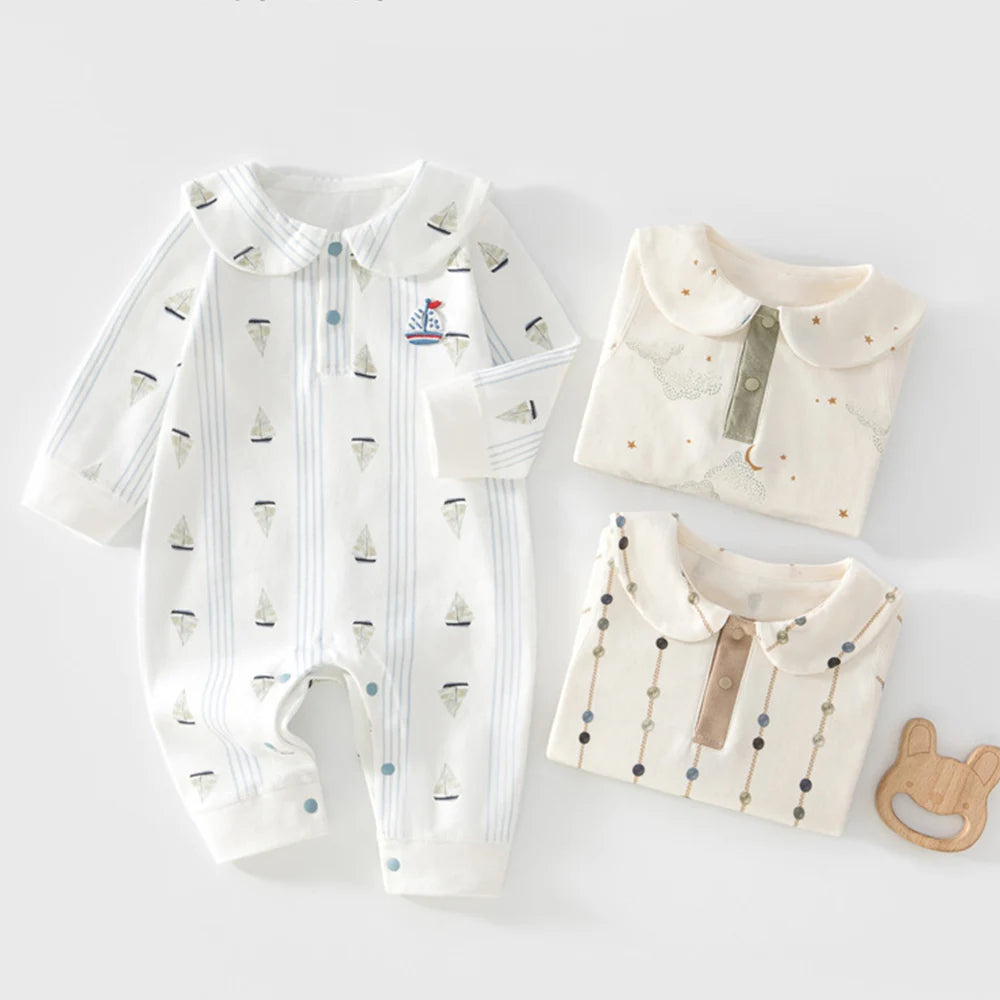 Baby Boy Clothing 100% Cotton Spring Autumn Winter Baby Rompers Long Sleeve Turn-Down Collar Infant Newborn Baby Boy Jumpsuits