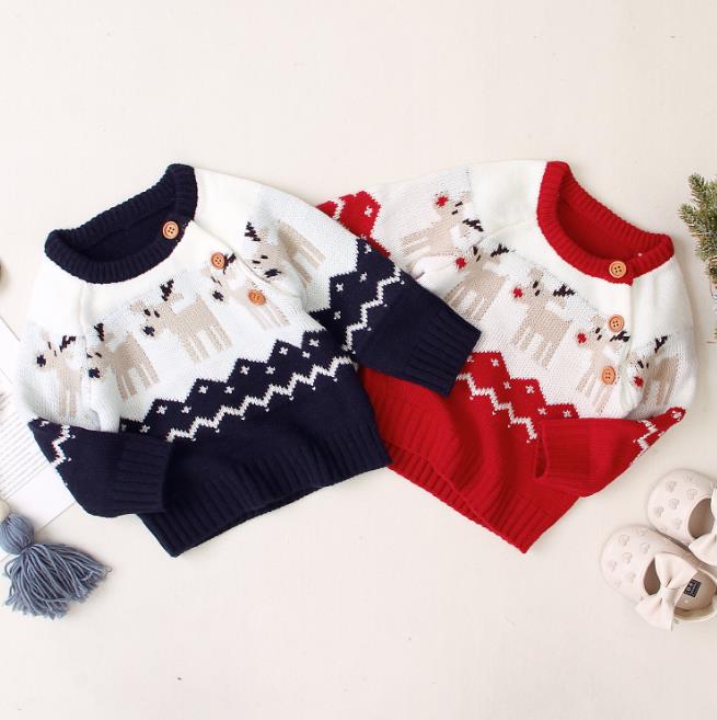 FashionBaby Clothes Kid Girl Boy Christmas Sweaters Warm Cute Baby Long Sleeve Knit Elk Printed Sweaters Tops Xmas Baby Clothing