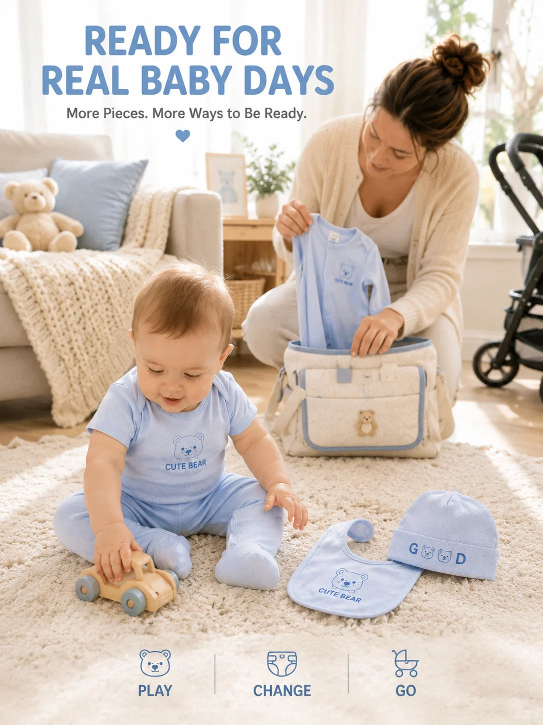Newborn Baby Boy Clothes 6Pcs Set Infant Bodysuits Romper Pants Bib Hat Soft Baby Clothing Outfit Newborn Essentials 0-12M