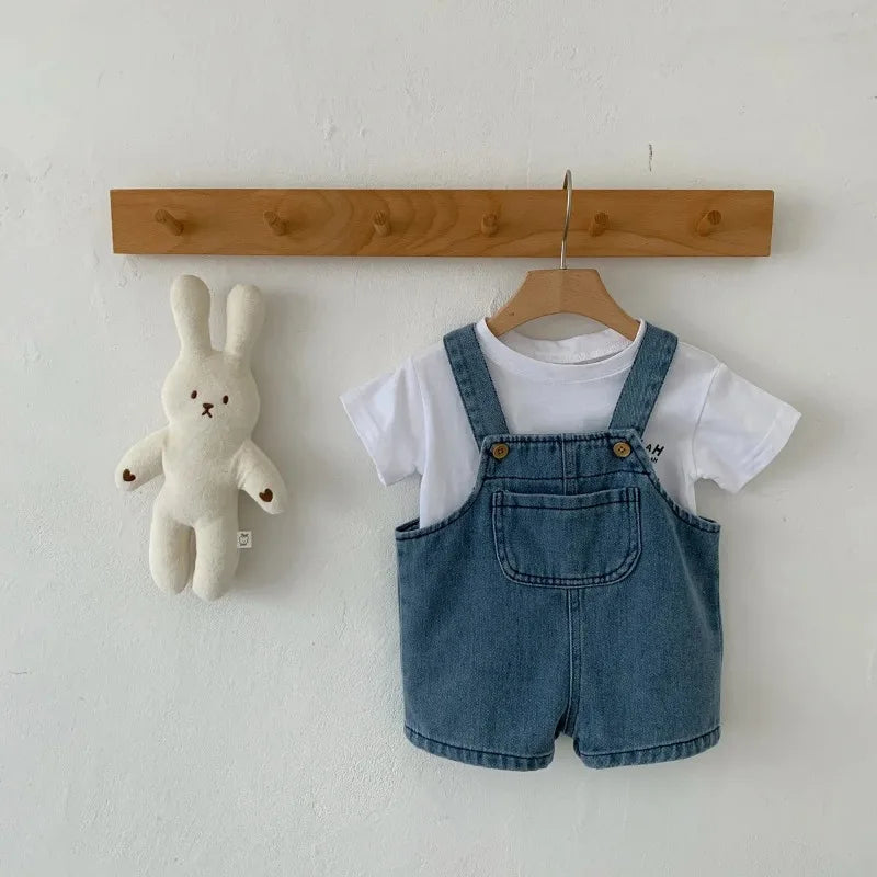 2024 Summer Baby Clothing Set Toddler Girls Clothes Suit Infant Tee and Denim Overall  Boys Outfit