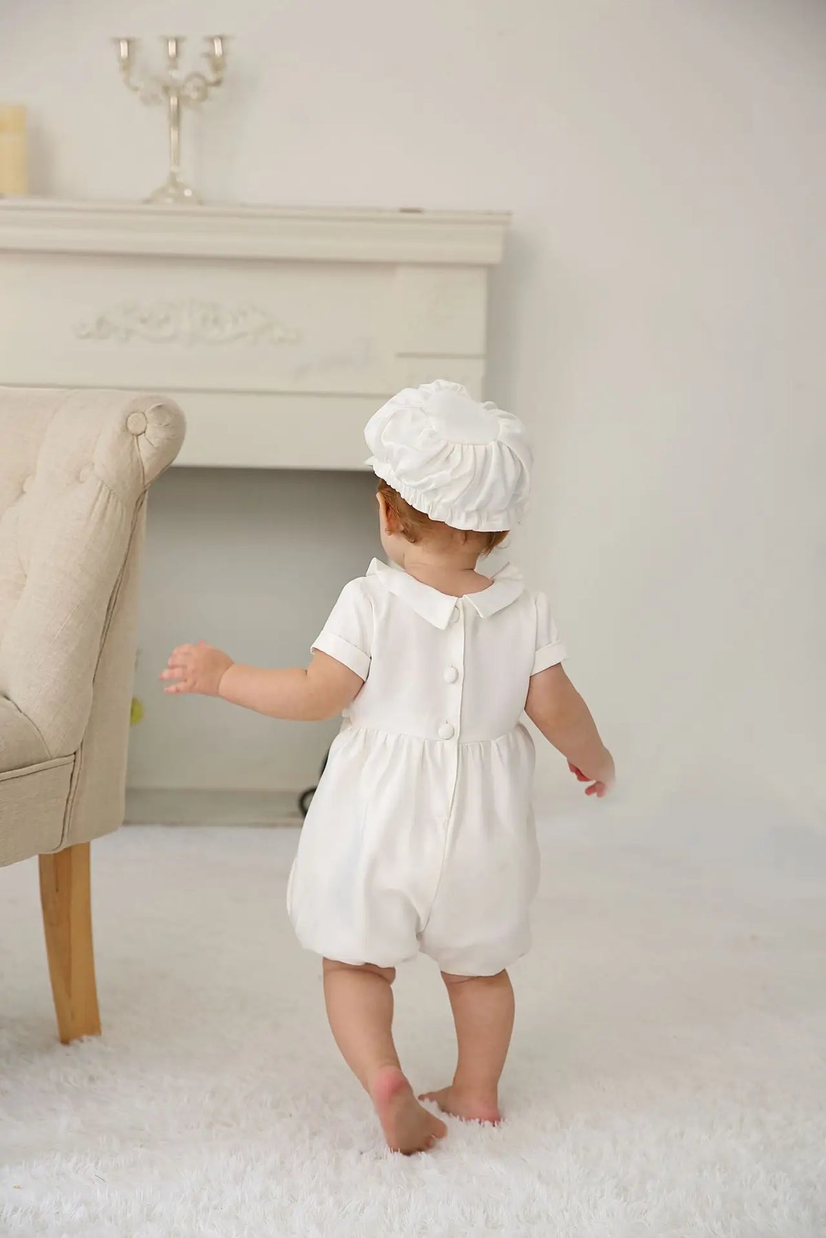 0-2 Years Baby Boys Christening Clothes Infant Toddler White Birthday Outfits with Hat 2pcs Baptism Clothing Set